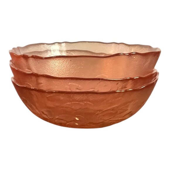 Arcoroc Rosaline Pink Glass Soup Salad Cereal Bowl Set Of 3 Frosted Floral Desig - Picture 1 of 5